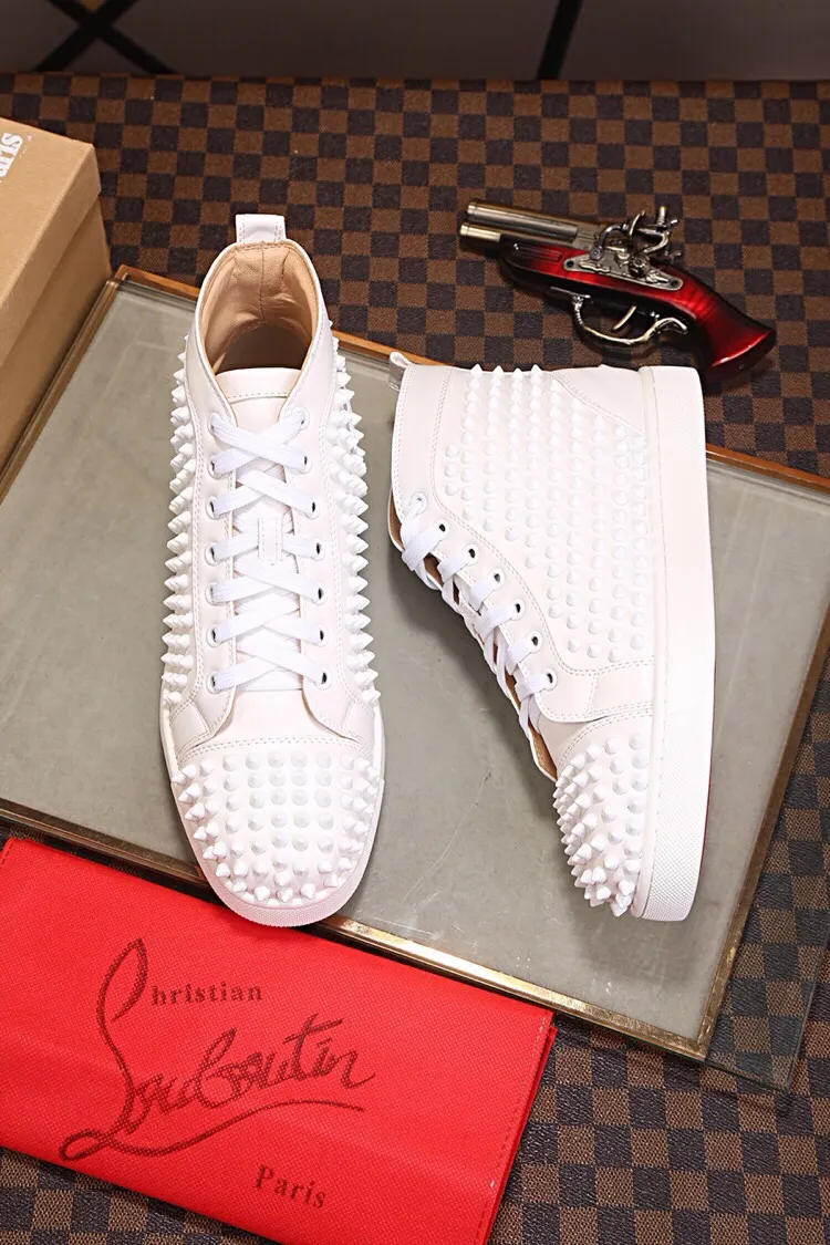 Ex-factory price 480. christian louboutin (CL red sole shoes) counter nail series, high-top casual sneakers for couples 📢 📢 📢 Exclusive hot style release 🎈🎈💪 Movable latex feet 👻 Finished outsole stitching line [satisfied] 😝Female 35-40# Male 38#-46, global supply😝 [Top version]: original imported cowhide upper, top original leather lining, original molded TPU outsole, original 1:1 detail processing, original shoe last, large quantity available from stock,